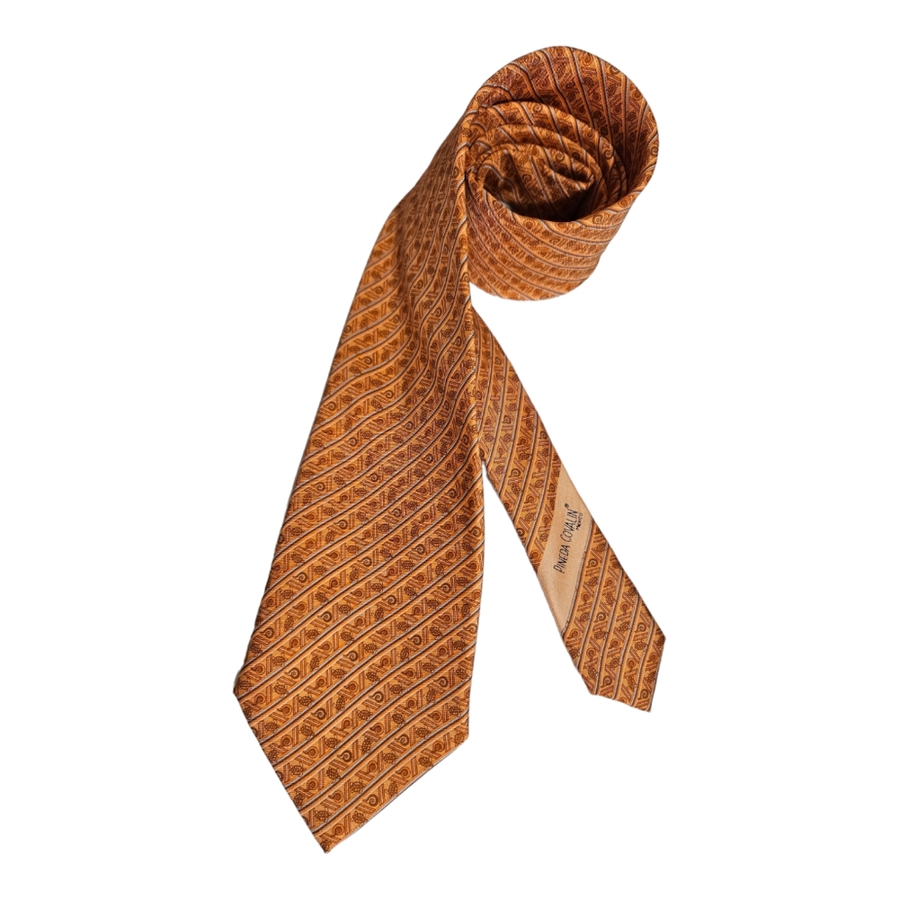 PINEDA COVALIN Orange Aquatic Motives Silk LUXURY Tie MEXICO